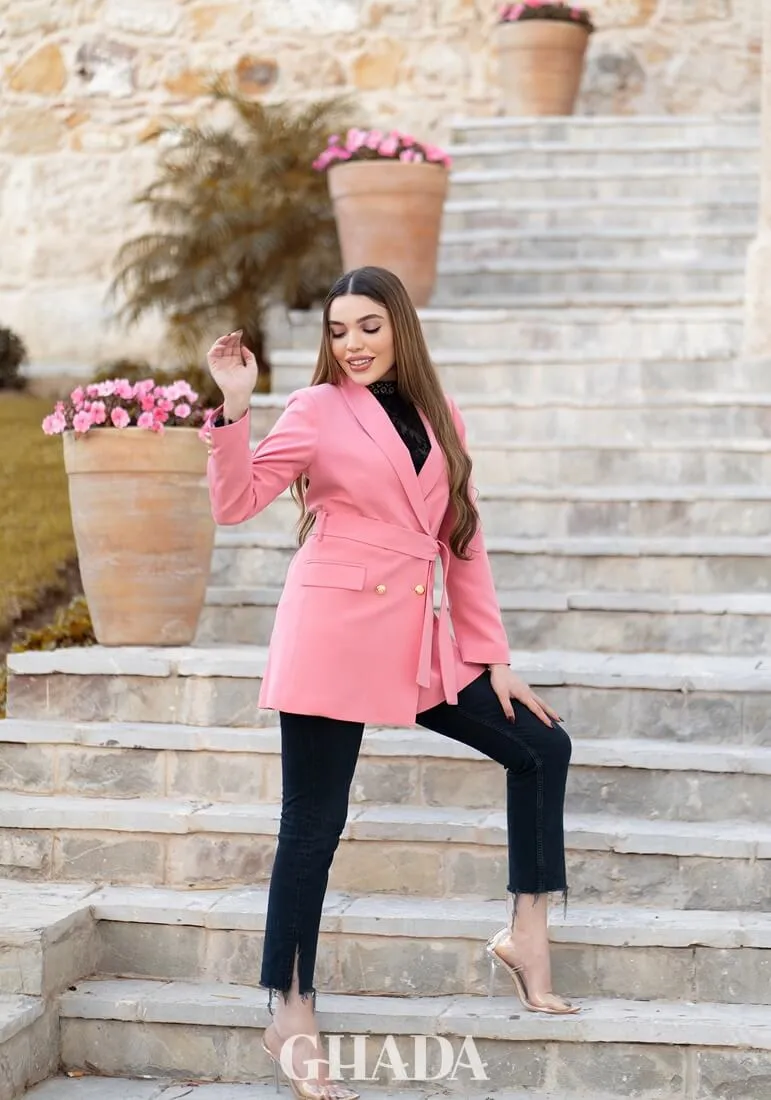 Veste col chal en rose