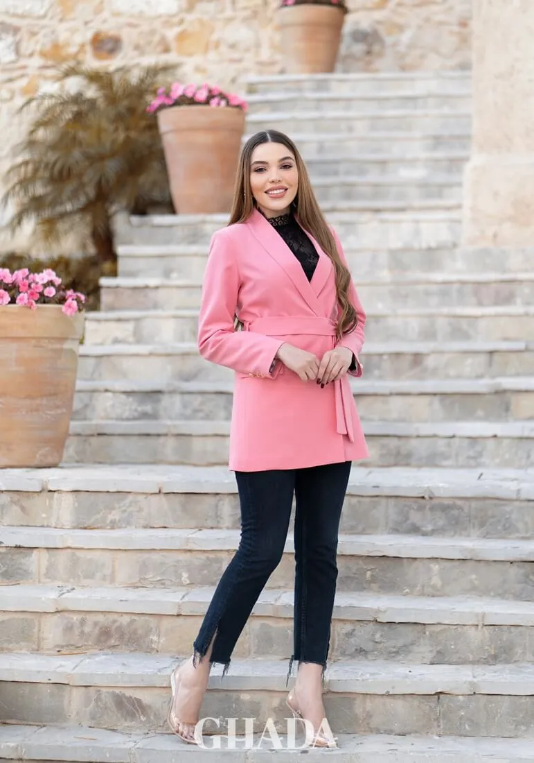 Veste col chal en rose