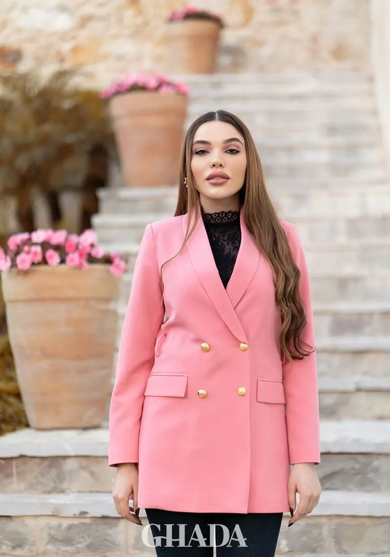 Veste col chal en rose