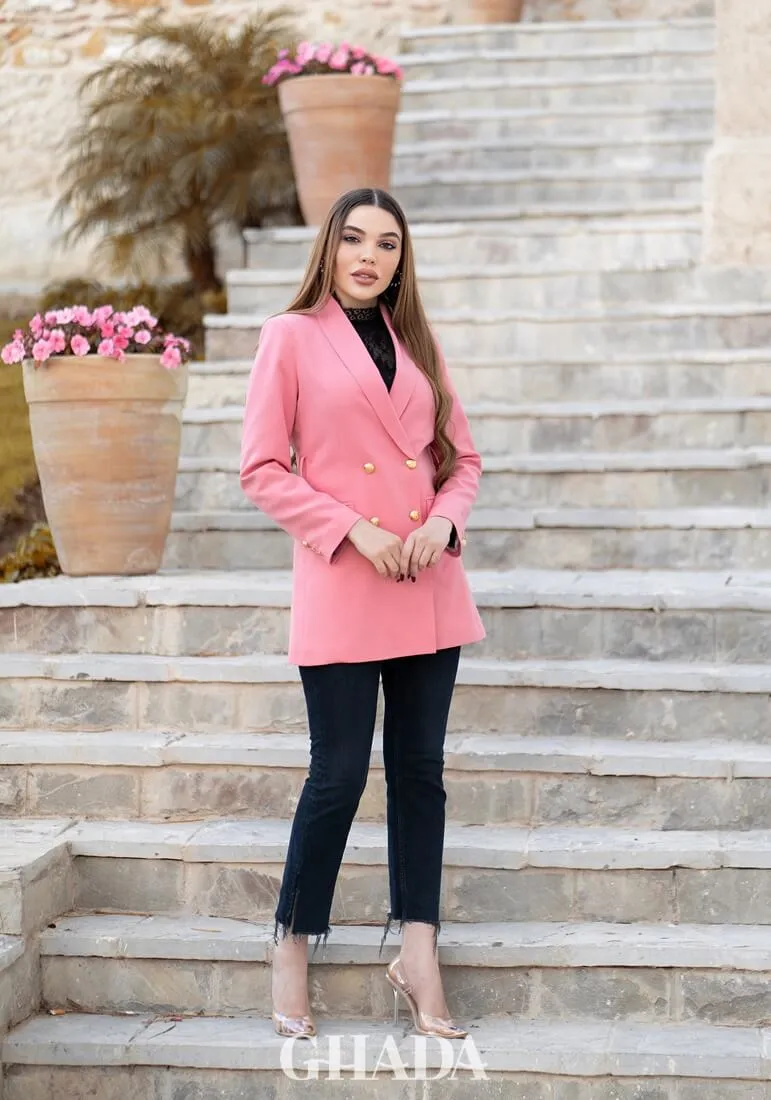 Veste col chal en rose
