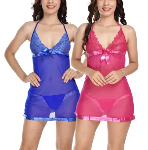Viral Girl's Women's Blended Solid Knee Length Babydoll (Blue::rani_Free Size) (pack Of 2)