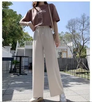 Wide Leg Pants Women High Waist Drape Ice Silk Summer Loose Straight Thin Student Pants