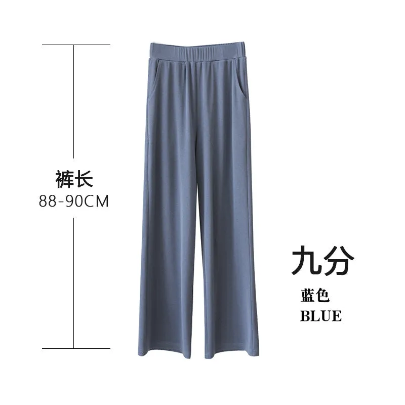 Wide Leg Pants Women Summer High Waist Drape Slim Look Black All-Matching Ice Silk Straight Loose Floor Length Casual Pants