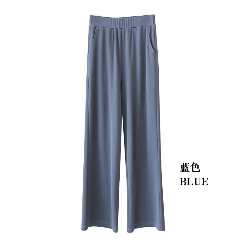 Wide Leg Pants Women Summer High Waist Drape Slim Look Black All-Matching Ice Silk Straight Loose Floor Length Casual Pants