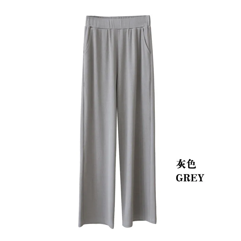 Wide Leg Pants Women Summer High Waist Drape Slim Look Black All-Matching Ice Silk Straight Loose Floor Length Casual Pants