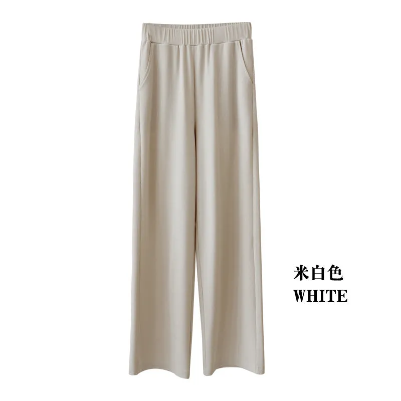 Wide Leg Pants Women Summer High Waist Drape Slim Look Black All-Matching Ice Silk Straight Loose Floor Length Casual Pants