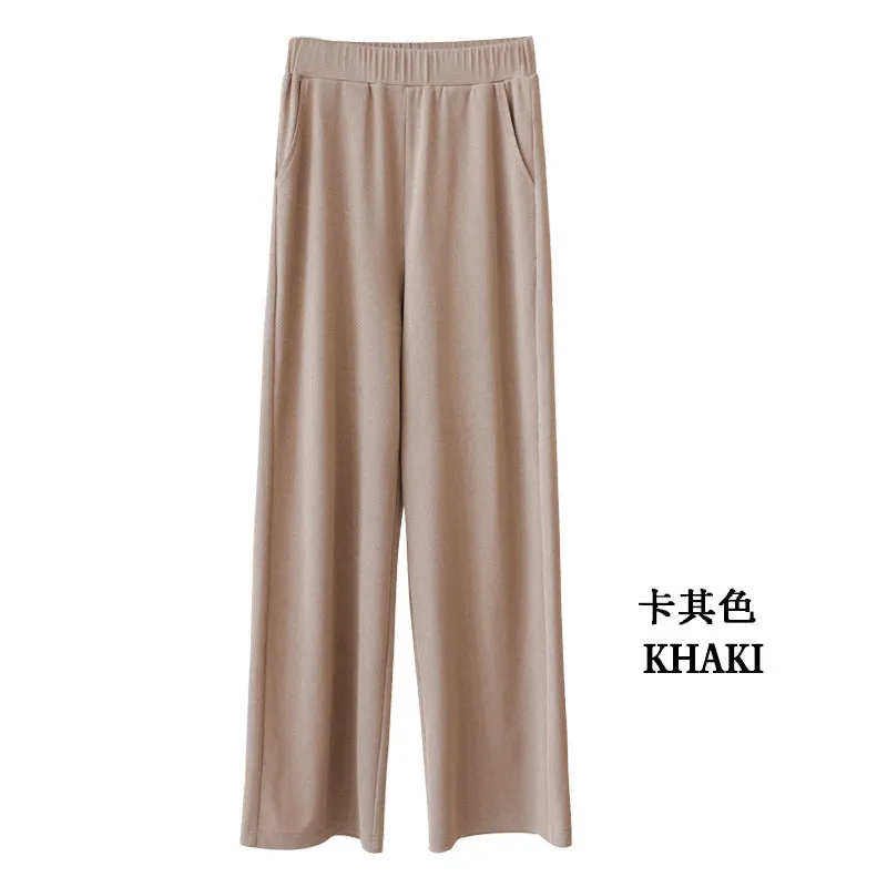 Wide Leg Pants Women Summer High Waist Drape Slim Look Black All-Matching Ice Silk Straight Loose Floor Length Casual Pants