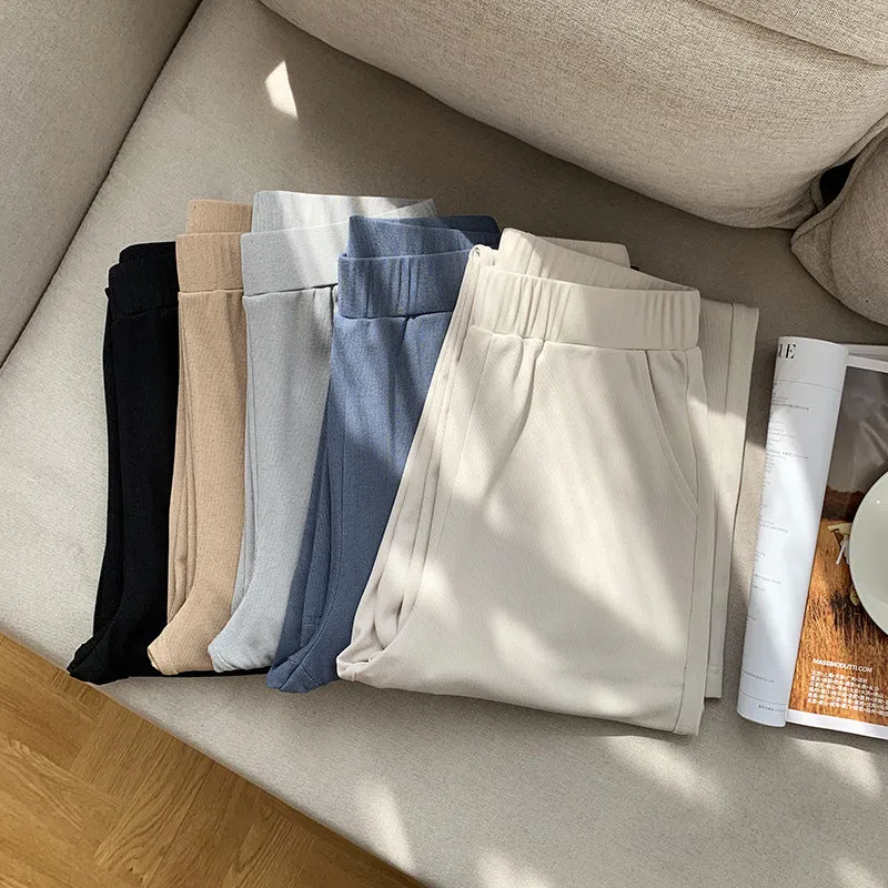 Wide Leg Pants Women Summer High Waist Drape Slim Look Black All-Matching Ice Silk Straight Loose Floor Length Casual Pants