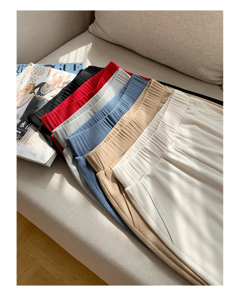 Wide Leg Pants Women Summer High Waist Drape Slim Look Black All-Matching Ice Silk Straight Loose Floor Length Casual Pants