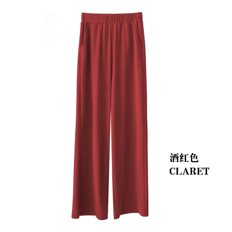 Wide Leg Pants Women Summer High Waist Drape Slim Look Black All-Matching Ice Silk Straight Loose Floor Length Casual Pants