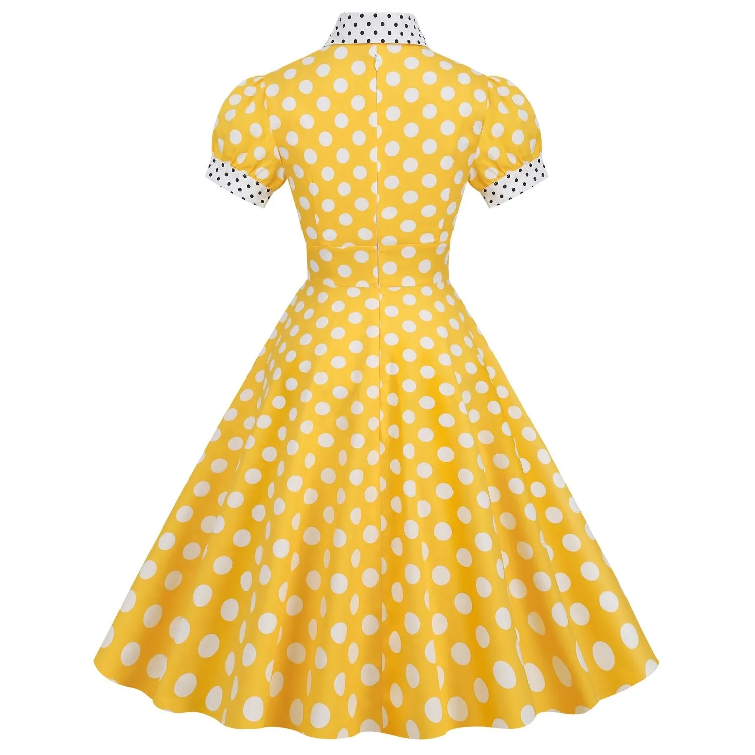 Women 1950s Vintage Short Sleeve Peter Pan Collar Polka Dot A Line Midi Summer Dress Cocktail Party Evening Prom Gown
