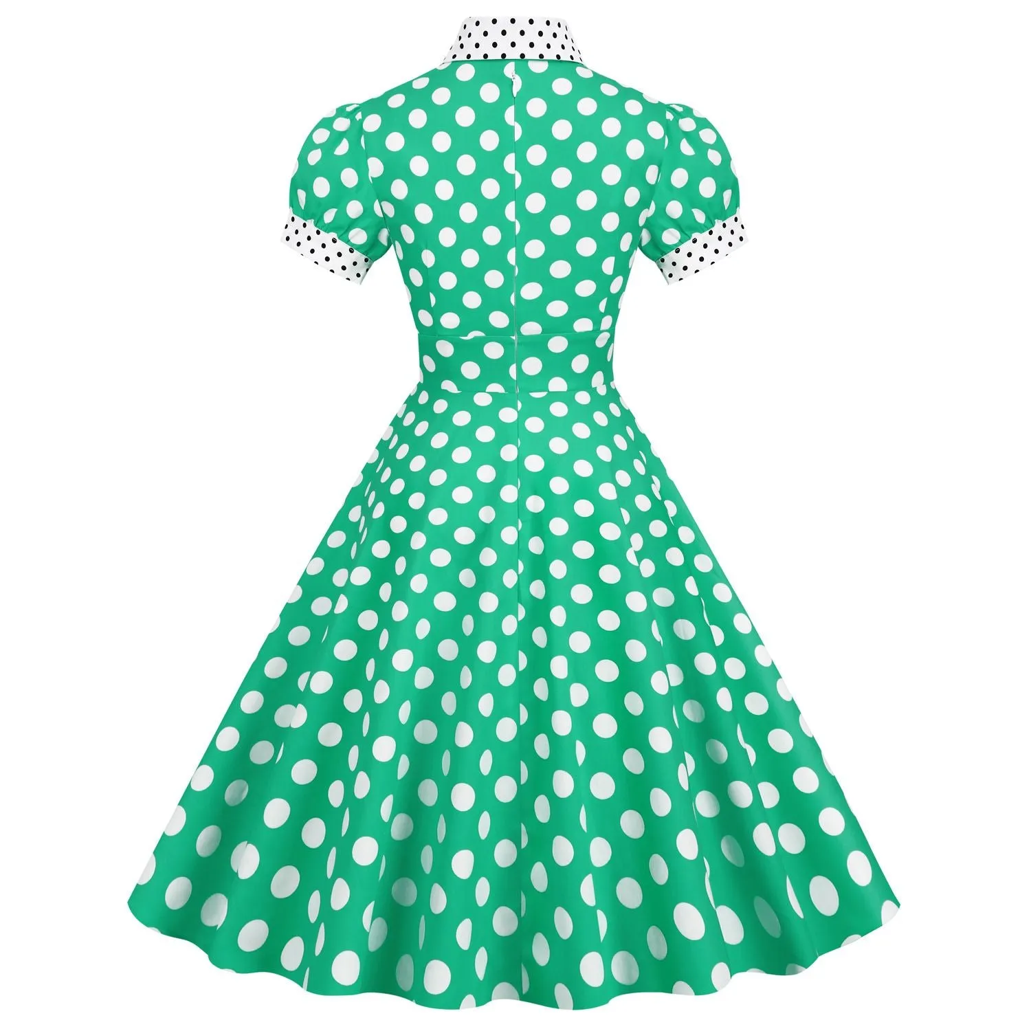 Women 1950s Vintage Short Sleeve Peter Pan Collar Polka Dot A Line Midi Summer Dress Cocktail Party Evening Prom Gown