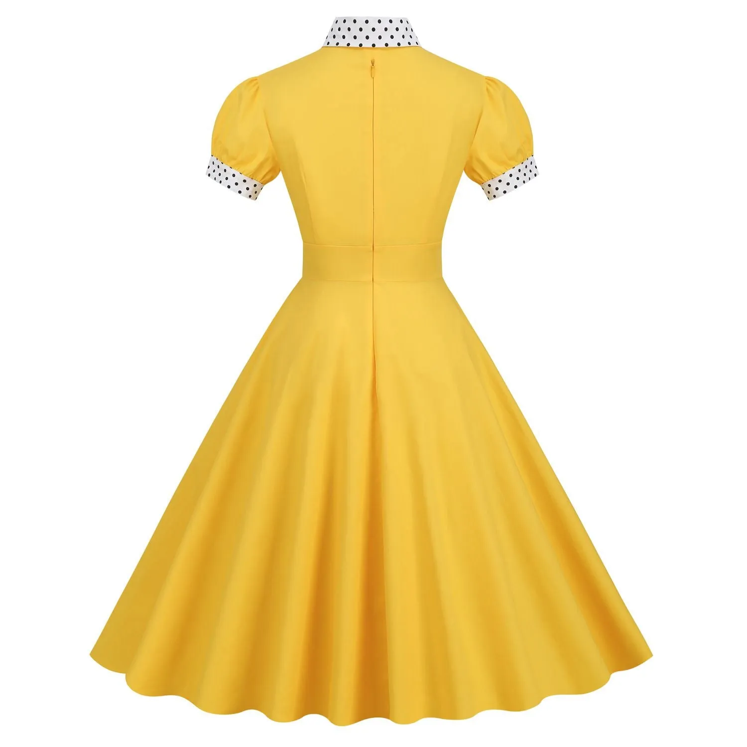 Women 1950s Vintage Short Sleeve Peter Pan Collar Polka Dot A Line Midi Summer Dress Cocktail Party Evening Prom Gown