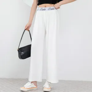 Women Ice Silk Pants Drape Loose Straight Ankle-Length High Waist Wide Leg Pants
