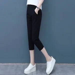 Women Summer All-Matching Loose High Waist Slim Look Korean Trendy Student Three Quarter Casual Pants