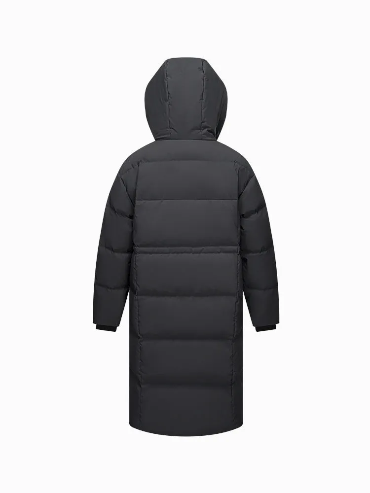 Women's black and white long thick down jacket