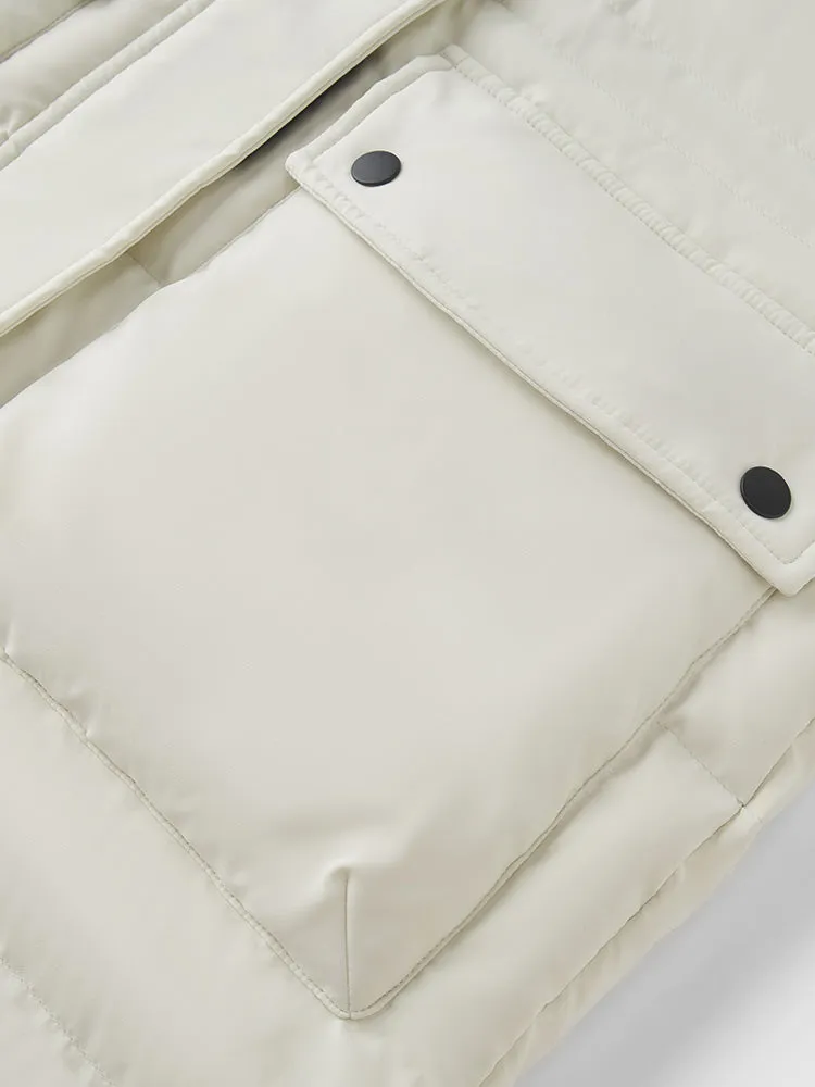 Women's black and white long thick down jacket