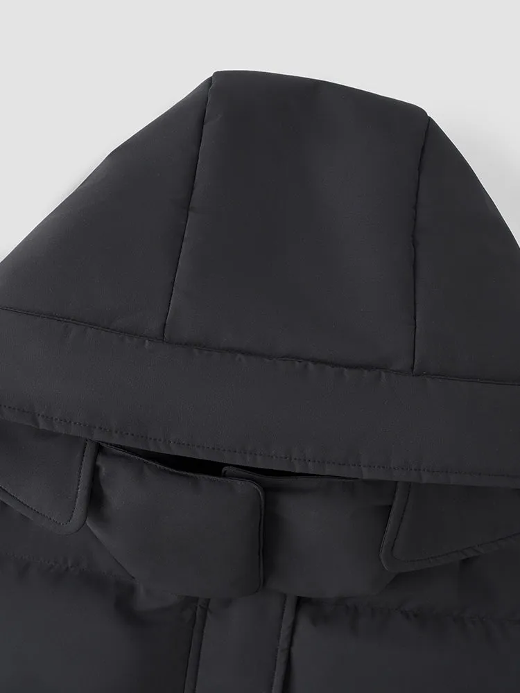 Women's black and white long thick down jacket