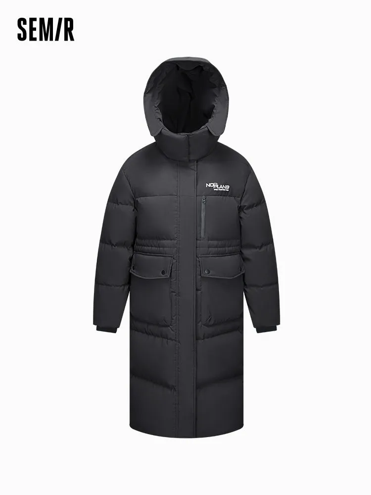 Women's black and white long thick down jacket