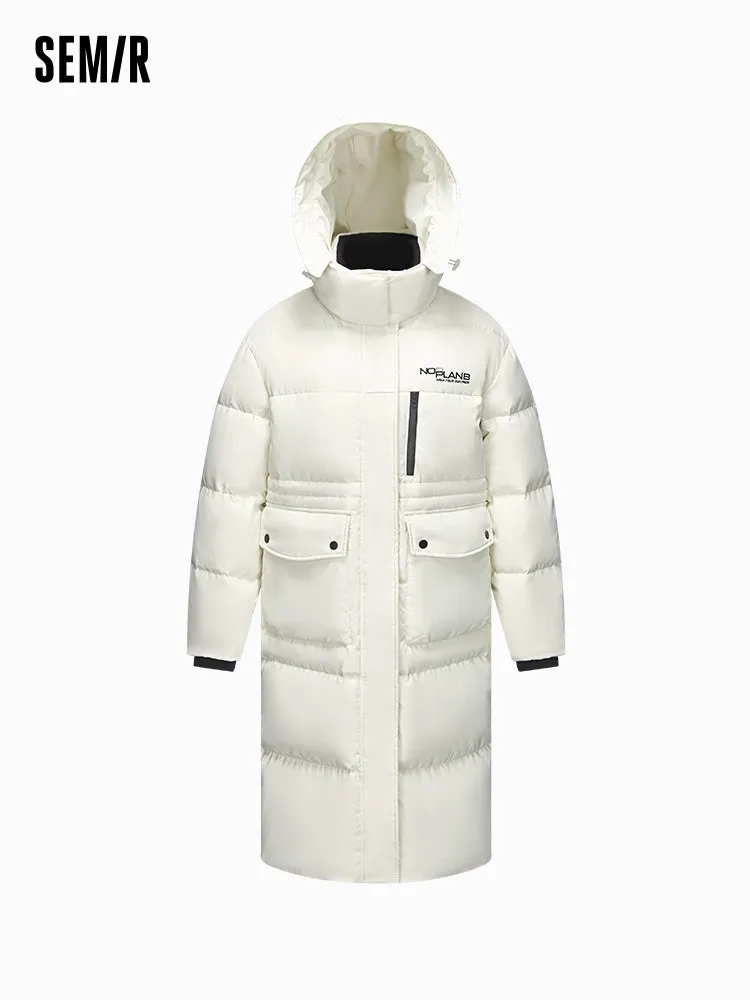 Women's black and white long thick down jacket