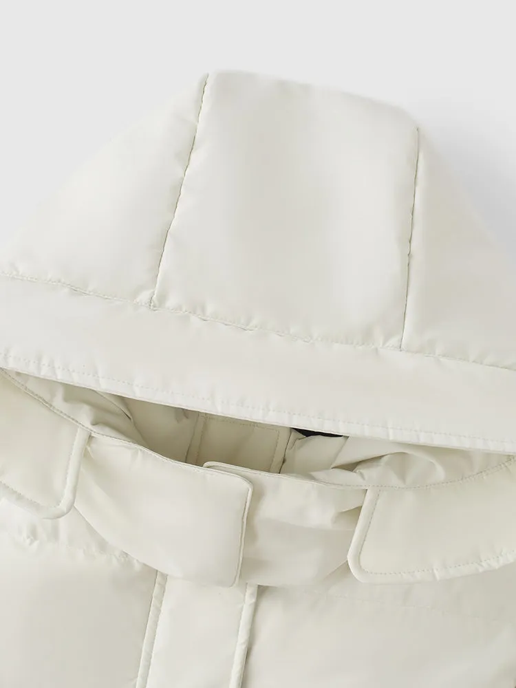 Women's black and white long thick down jacket