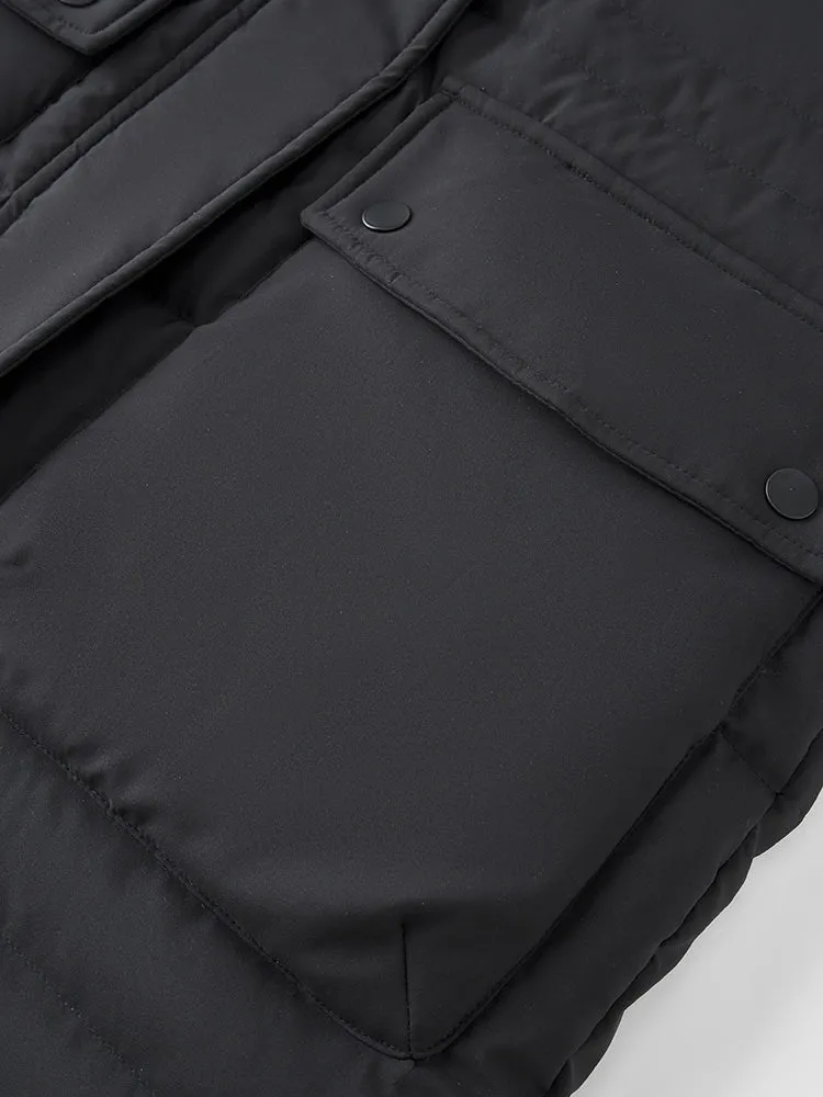 Women's black and white long thick down jacket