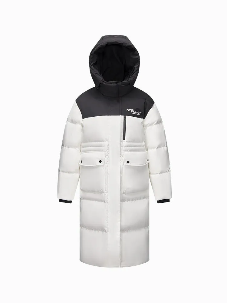 Women's black and white long thick down jacket