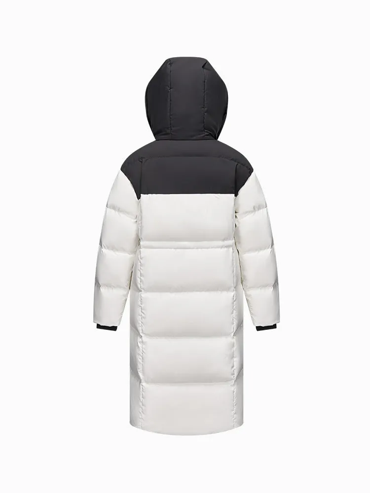 Women's black and white long thick down jacket