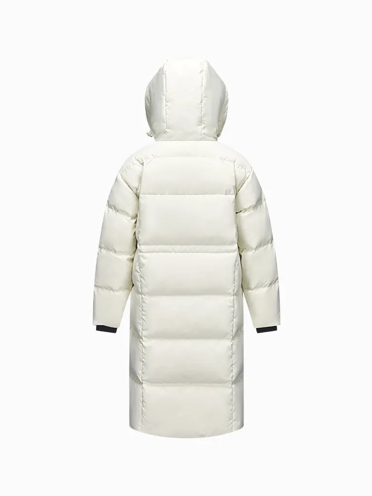 Women's black and white long thick down jacket