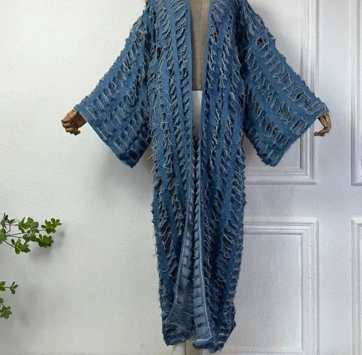 Women's Loose Hollow Denim Long Down Coat