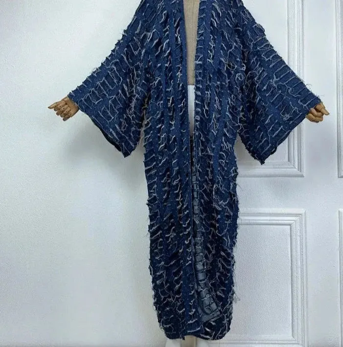 Women's Loose Hollow Denim Long Down Coat