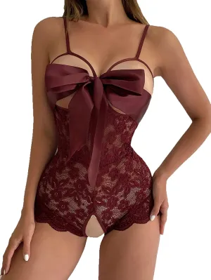 Women's Self Knot Front Teddy Lingerie One Piece
