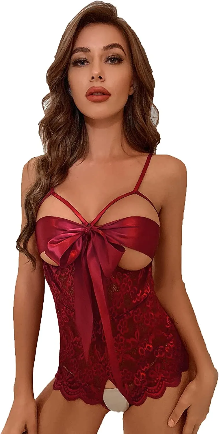 Women's Self Knot Front Teddy Lingerie One Piece