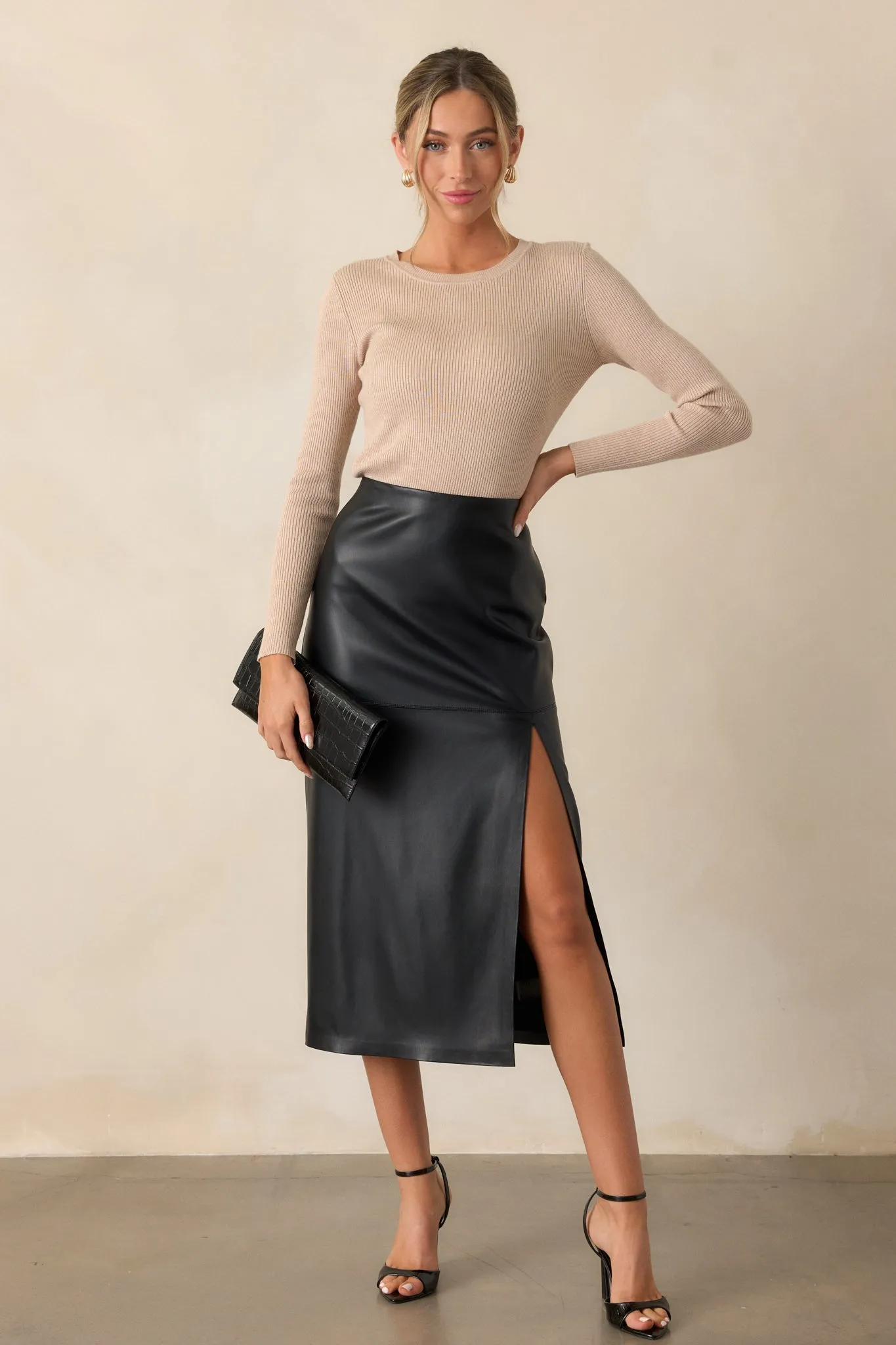 Z Supply Metropolitan Black Faux Leather Midi Skirt