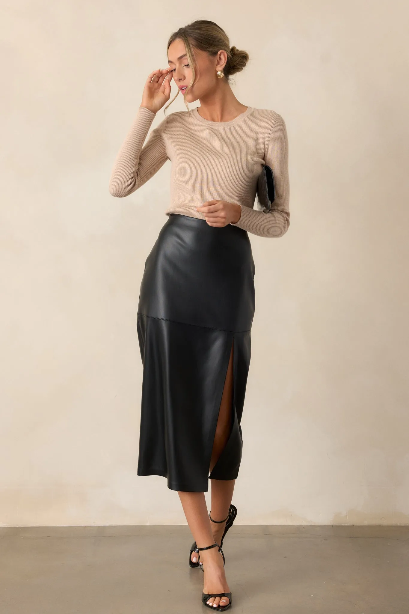 Z Supply Metropolitan Black Faux Leather Midi Skirt